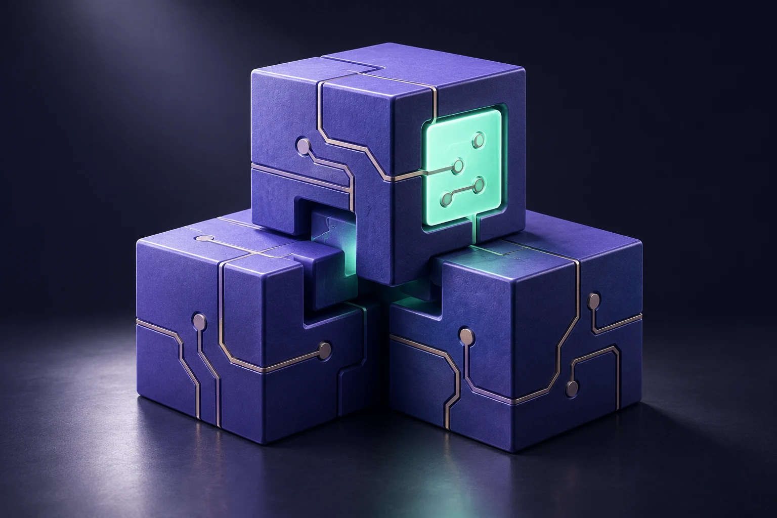 Modular blocks with circuits representing custom blockchain development.